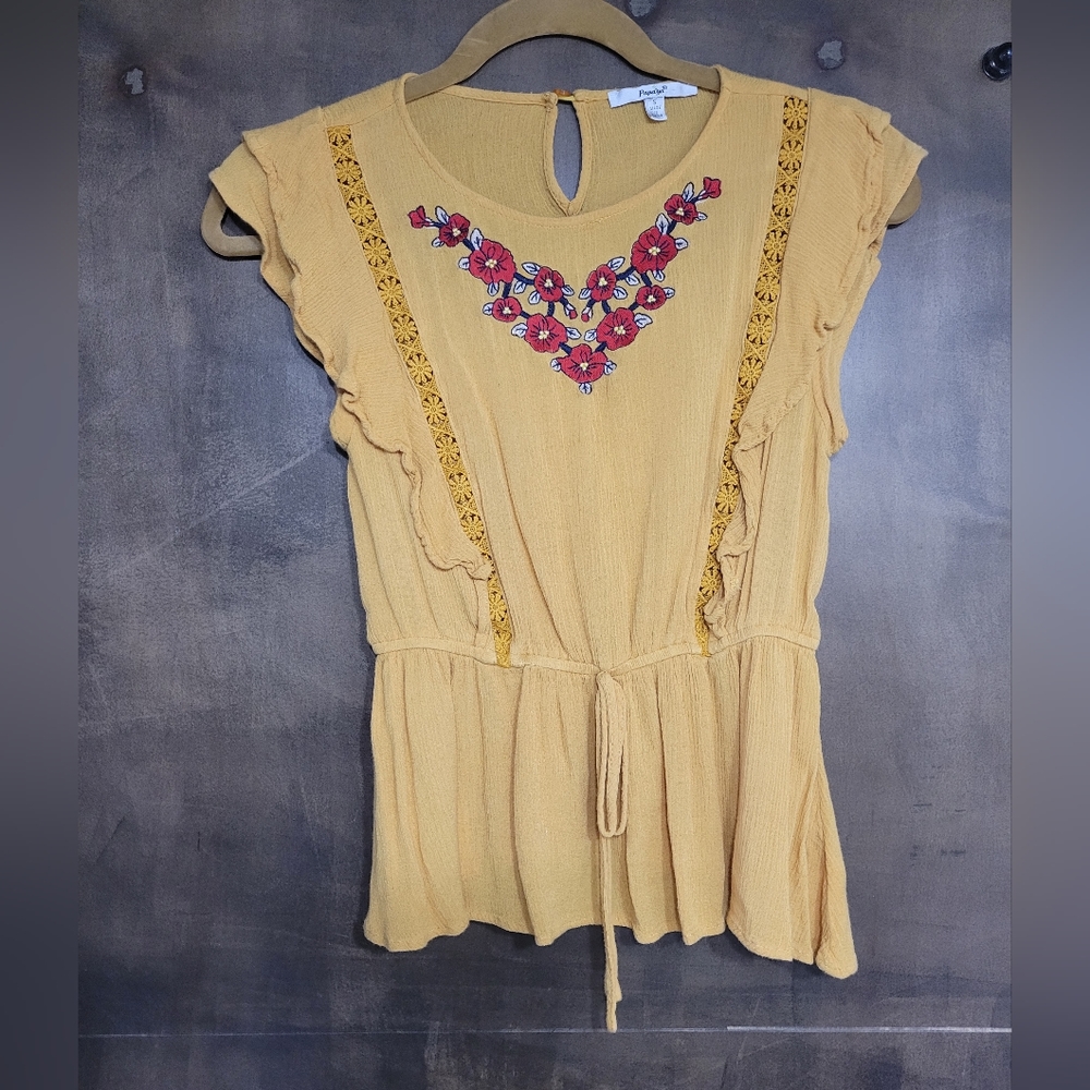 Embroidered synch waist blouse